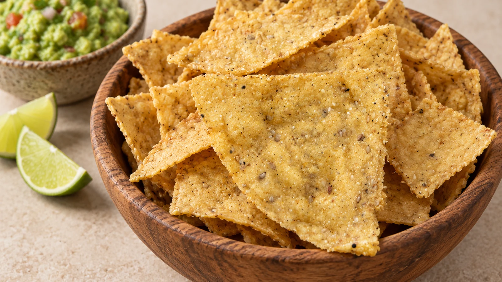 Totopos Cuxim servidos con guacamole